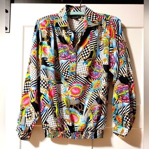 David Matthew Women's Long Sleeve Button Shirt Sz 10 Baroque 90s Maximalist